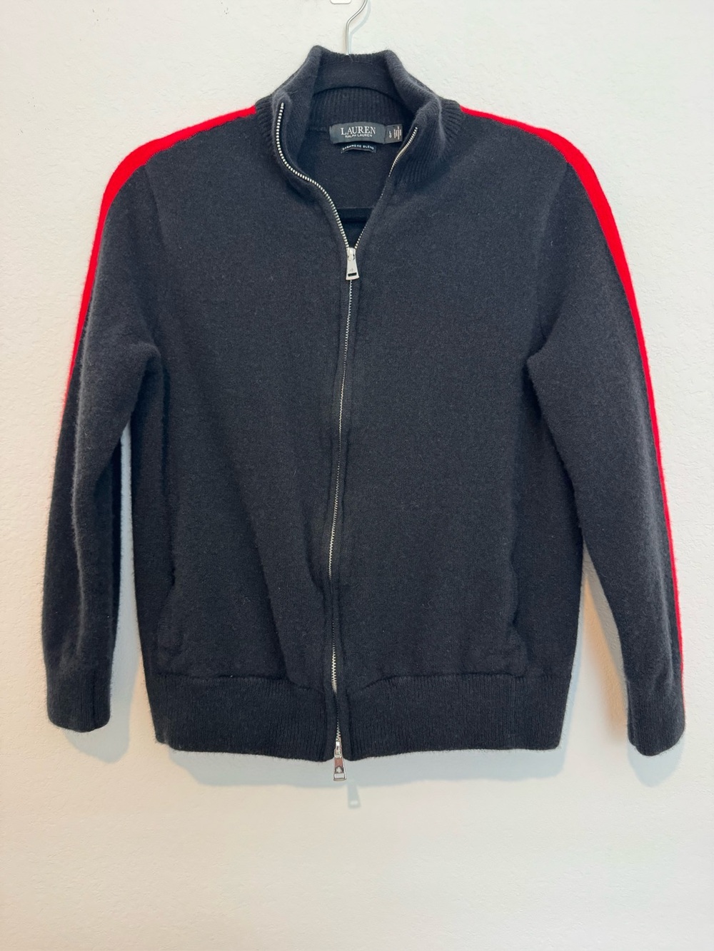 Lauren Ralph Lauren Cashmere Wool Blend Full Zip Black Sweater